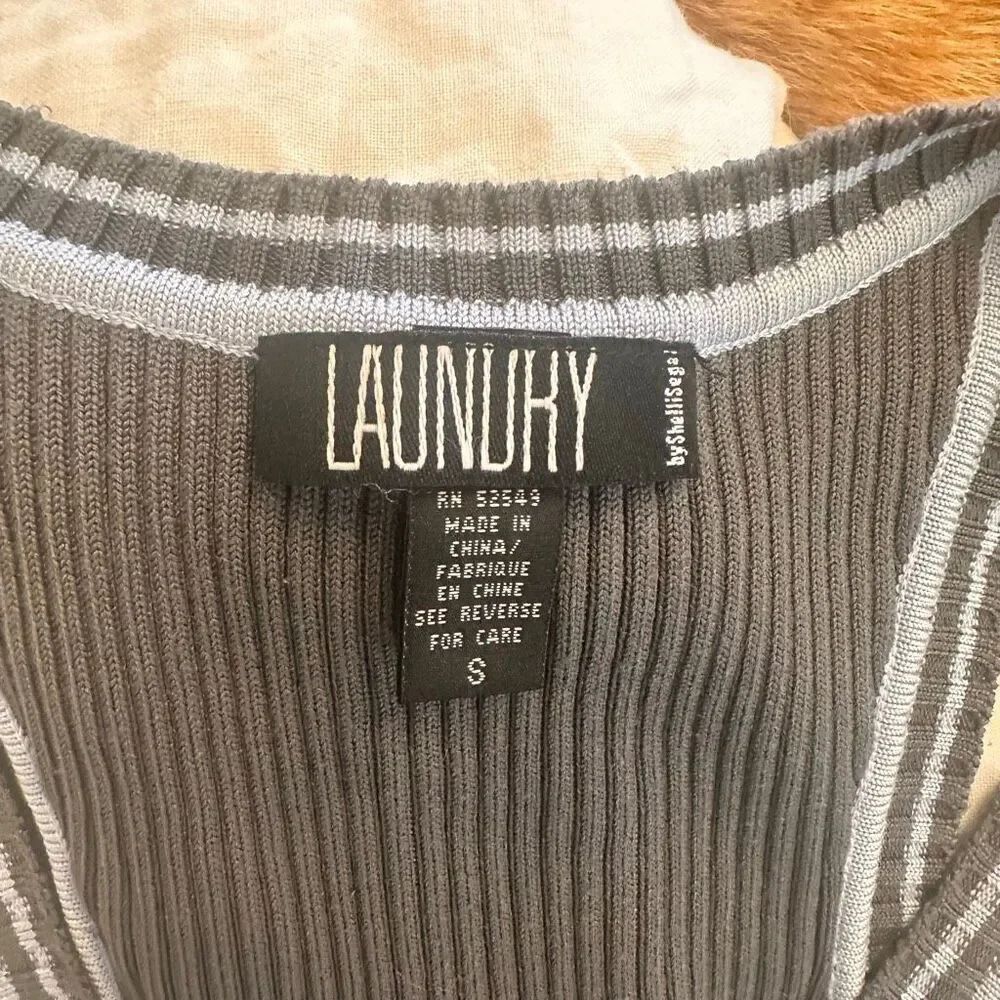 Laundry By Shelli Segal Ribbed Textured Scoop Neck Tank Top Gray White Sz Small - Picture 5 of 5